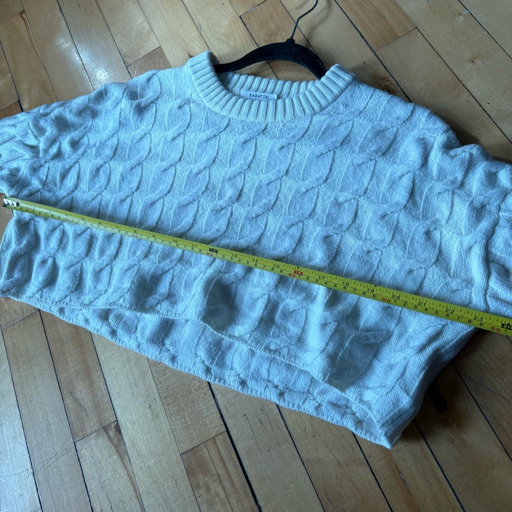 Aritzia Babaton Sz S Glory Cable Knit White Cropped Wool Sweater - Picture 8 of 9
